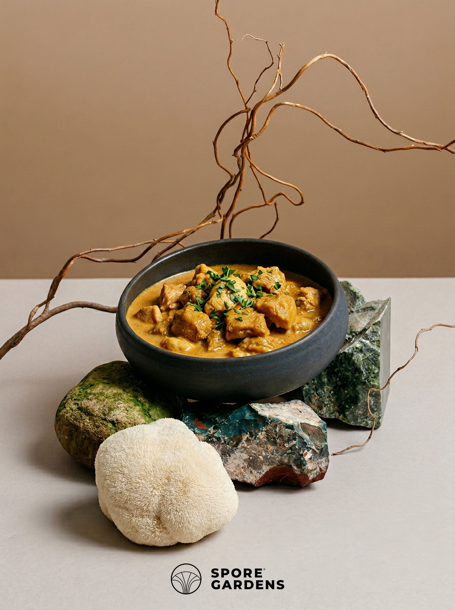 Velvety Coconut Curry with "Meaty" Lion's Mane & Chicken
